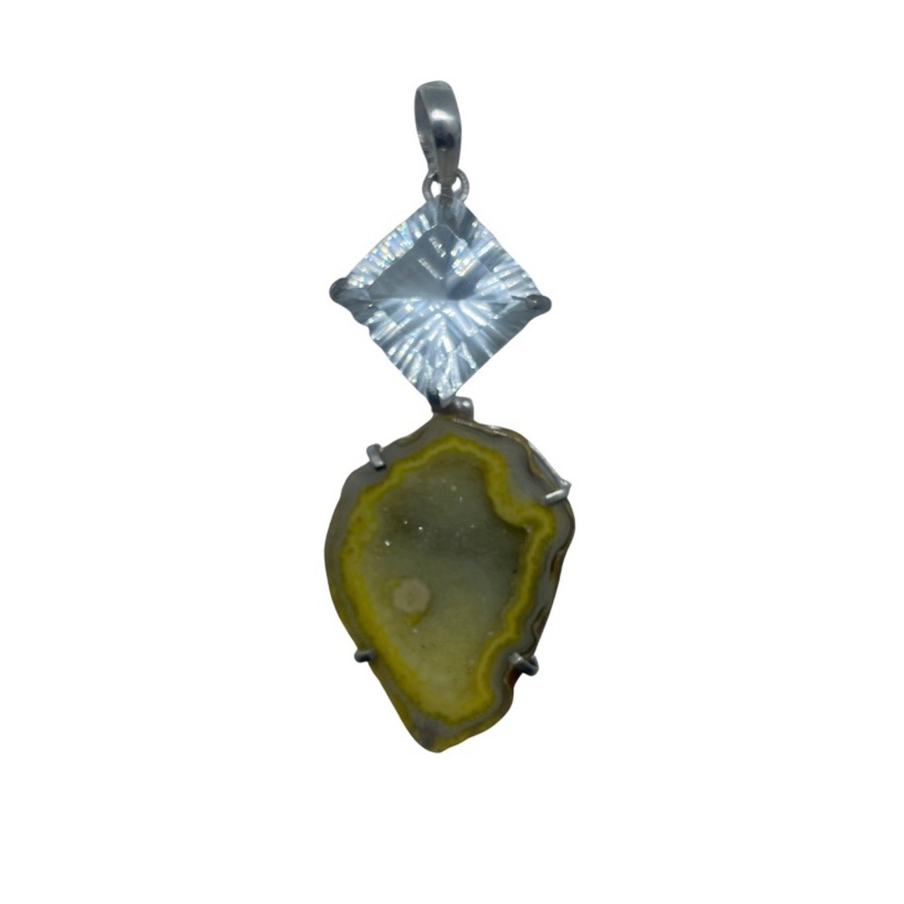 Yellow Agate druzy geode Pendant